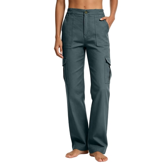 Besolor Womens Cargo Pants Straight Leg High Waisted Casual Loose Outdoor Hiking Work Trousers with Multi-pockets