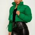 thumbnail image 4 of Baberdicy Essentials Women's Heavyweight Puffer Jacket Women Autumn and Winter Long Sleeved Zipper Drawstring Waist Stand up Collar Solid Color Bread Coat Cotton Coat Green, 4 of 7