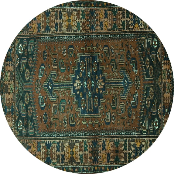 Ahgly Company Indoor Round Persian Turquoise Blue Traditional Area Rugs, 8' Round
