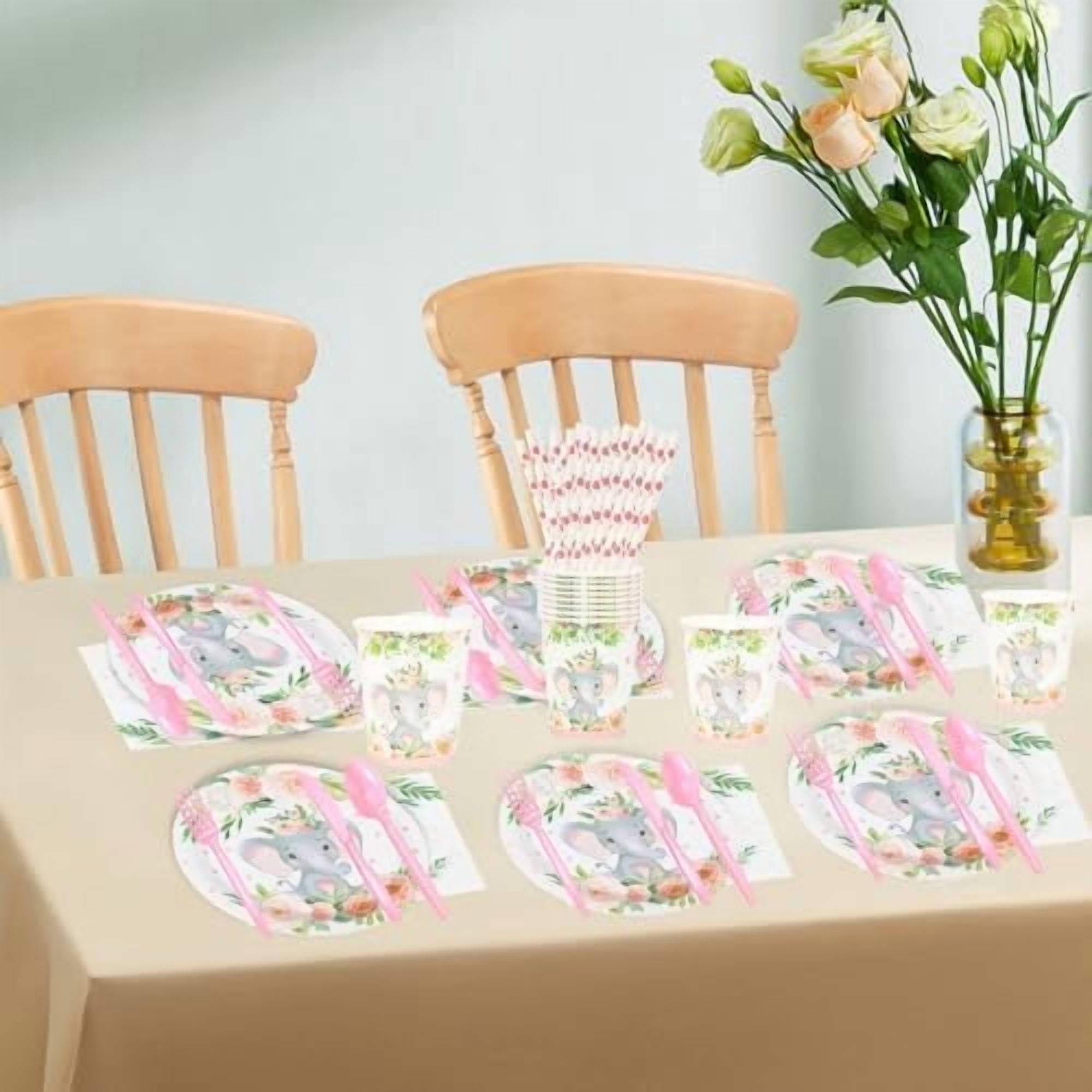 192 Pcs Elephant Baby Shower Plates and Cups and Napkins Sets Serve 24 Guests Pink Elephant Baby Shower Decorations Gender Reveal Themes Party Supplies Decor Birthday Paper Tableware Girl
