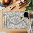 thumbnail image 2 of Beige Boho Floral Placemats Set of 8, Medieval Vintage Ethnic Flower Abstract Placemats for Dining Table, Place Mats for Kitchen Tabletop, Waterproof Wipeable Dining Table Mats Set, 2 of 9