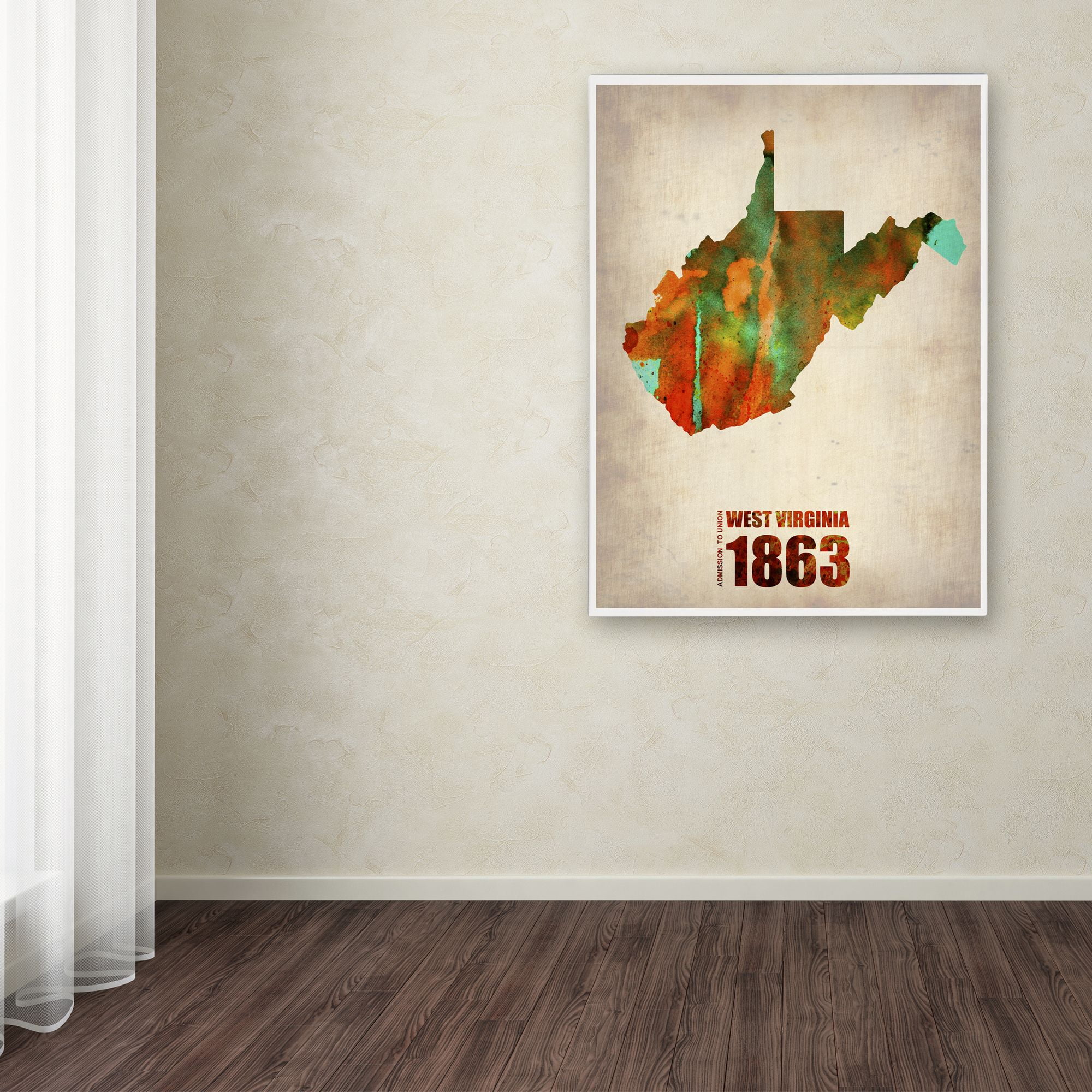 "West Virginia Watercolor Map" Canvas Art by Naxart