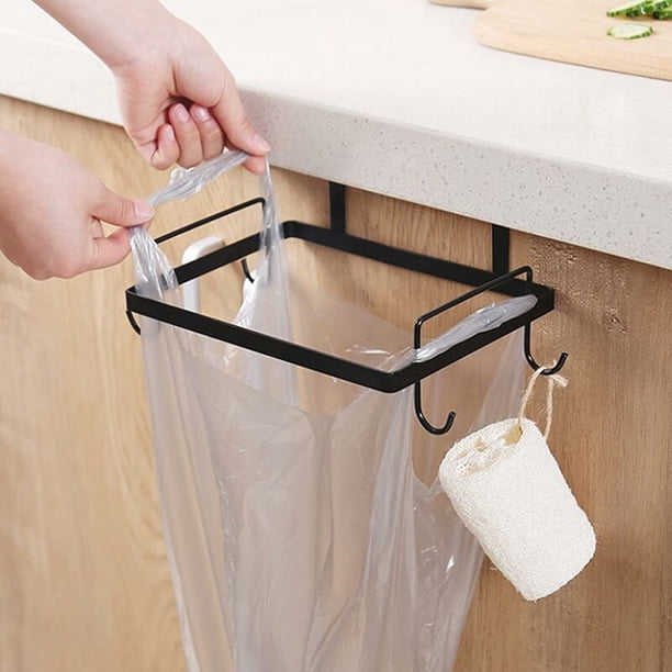 1 soporte para bolsas de plástico para colgar encima del gabinete, soporte para bolsas de basura de metal, soporte para bolsas de basura para cocina, práctico y resistente debajo del mostrador sobre