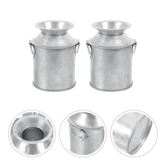 Houderco 3Pcs Small Iron Vases Mini Flower Bucket Rustic Style Indoor Decoration Silver 11.8x7.9x3.9in