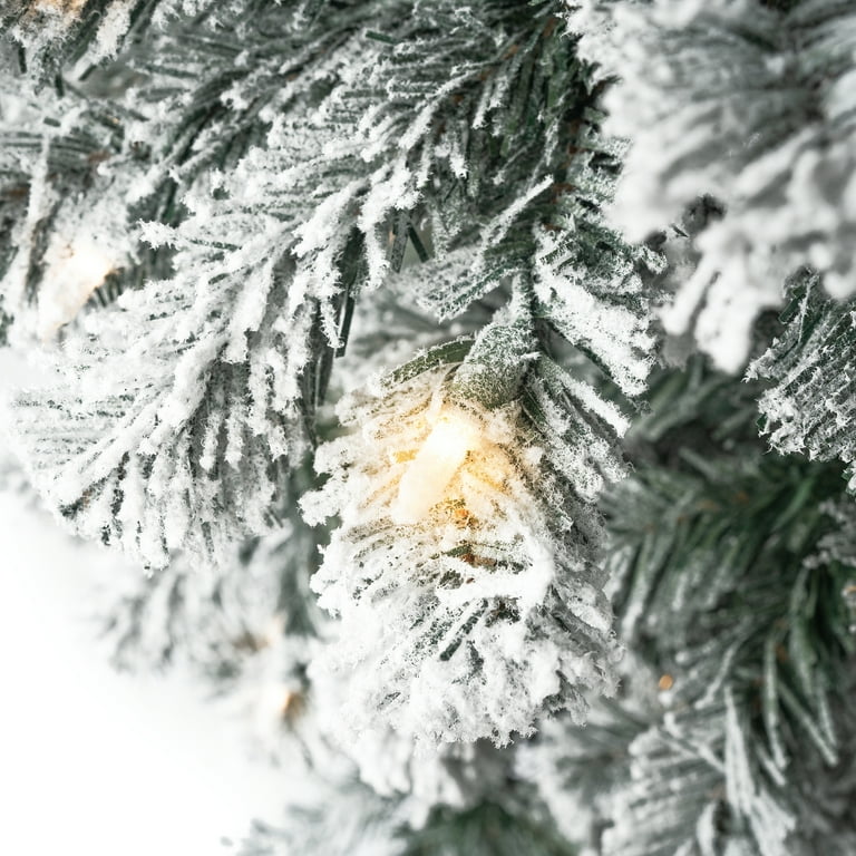 Naomi Home 7.5ft Salzburg Frosted Slim Christmas Tree, Pre-lit