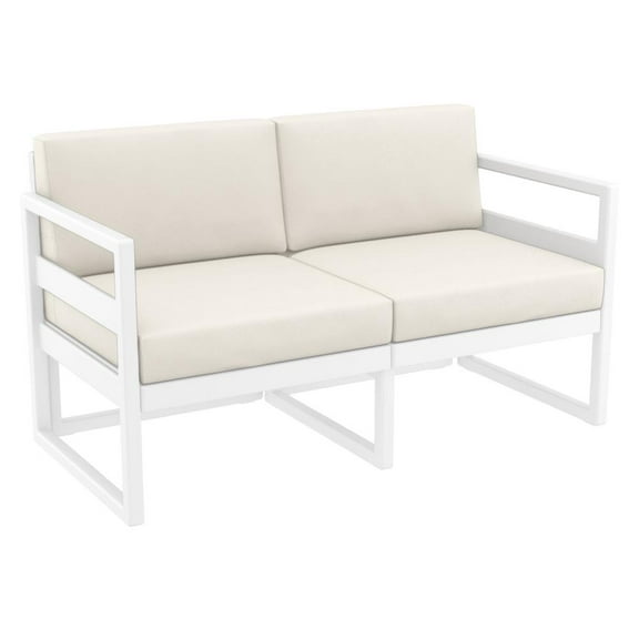 Mykonos Patio Loveseat White with Acrylic Fabric Natural Cushions