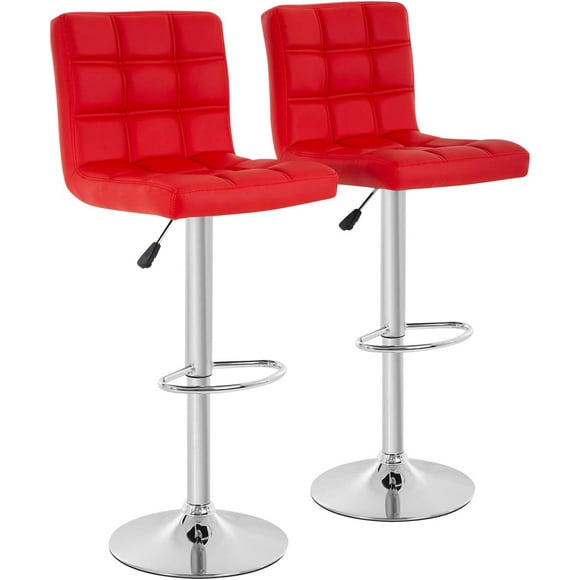 BestOffice Modern Set of 2 Barstools Adjustable Counter Height Swivel PU Leather Bar Hydraulic Dining Room Chairs Home Kitchen Stools (Red)
