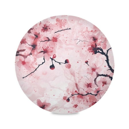 

Round Plate Mat 15.4x15.4 Inchesx4 Placemat Table Mat Kitchen Mat Coffee Mat Fabric Thick Strong Wear-Resistant Heat Resistance Cartoon Pink Flowers
