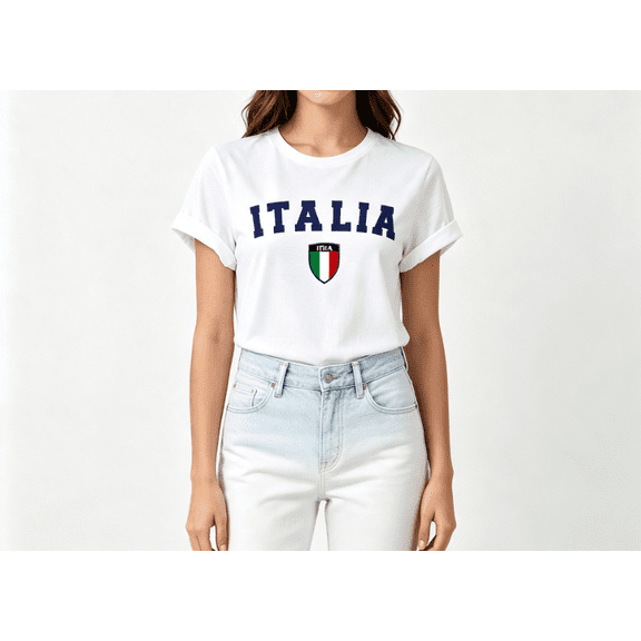 【New Arrival】ITALIA Italy Flag Shield Graphic Short Sleeve T‑Shirt, Crew Neck Sport Fan Tee For Game Day Travel Casual Daily Outfit