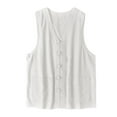thumbnail image 2 of LADIGASU Men Solid Color Summertime Casual Retro Sleeveless Button V-neck Collar Waistcoat Shirt, 2 of 3
