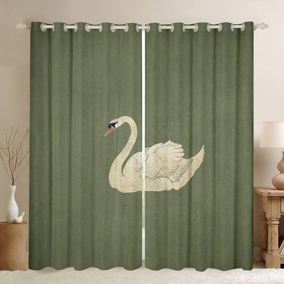 Feelyou Cute Swan Curtains Pack of 2 (42x84 Each), Vintage Cartoon Animal Curtains Blackout, Teens Kids Boys Girls Bedroom Curtains, Window Curtains Decor