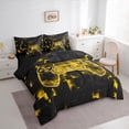 thumbnail image 2 of Gaming Comforter For Twin Size Bed, Modern Gamer Fitted Sheet Teens, Neon Geometry Plaid Flat Sheet Video Game Pillow Cases For Game Lovers, Yellow Black Throw Pillow Covers, 2 of 5