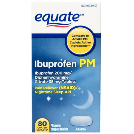 Equate Ibuprofen PM Coated Caplets, 80 count