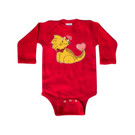 

Inktastic Yellow Triceratops with Red Bowtie and Pink Hearts Gift Baby Boy or Baby Girl Long Sleeve Bodysuit