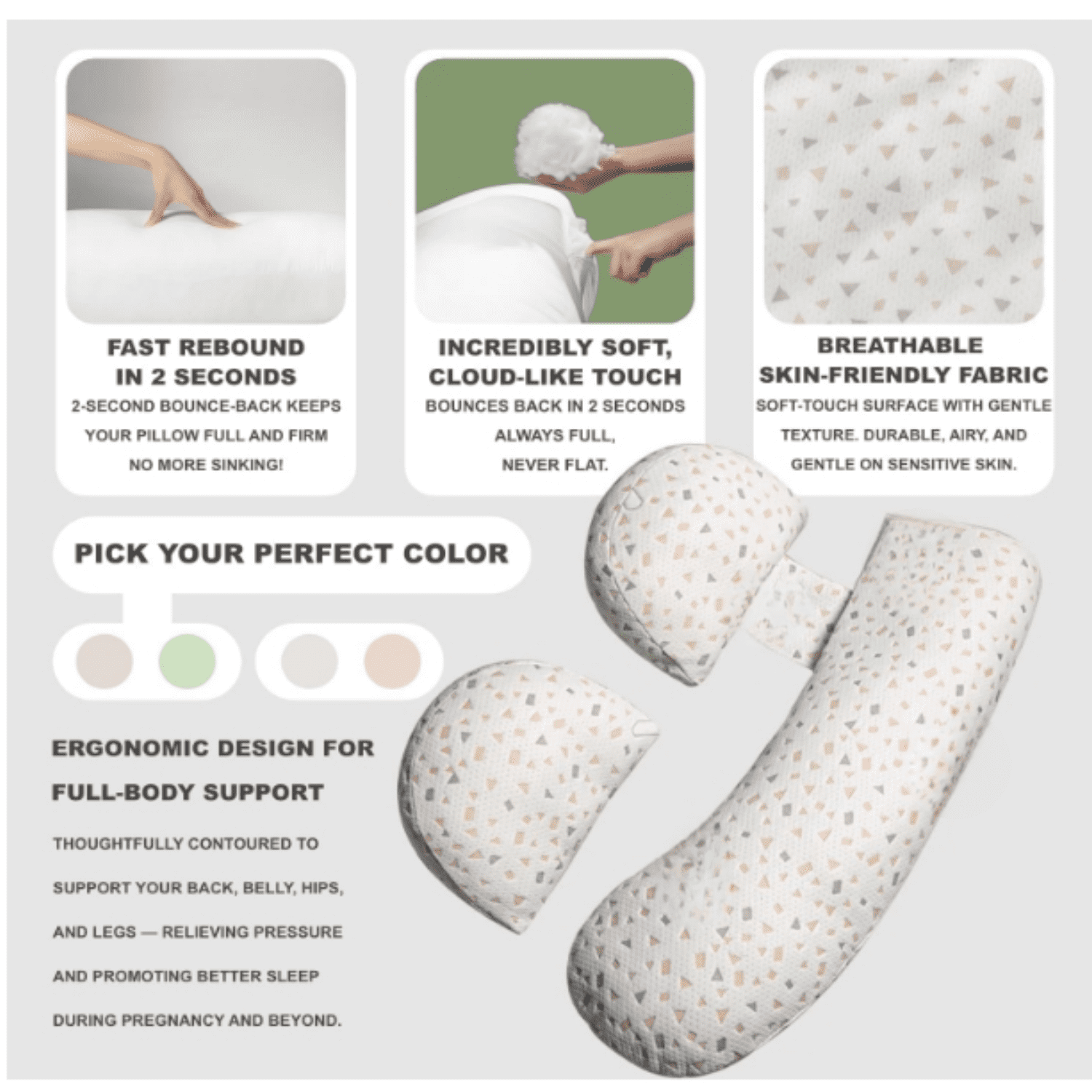 Pregnancy Pillow for Women - Full Body Maternity Pillow for Back & Hip Support, Removable Soft Cover for Side Sleeper Comfort