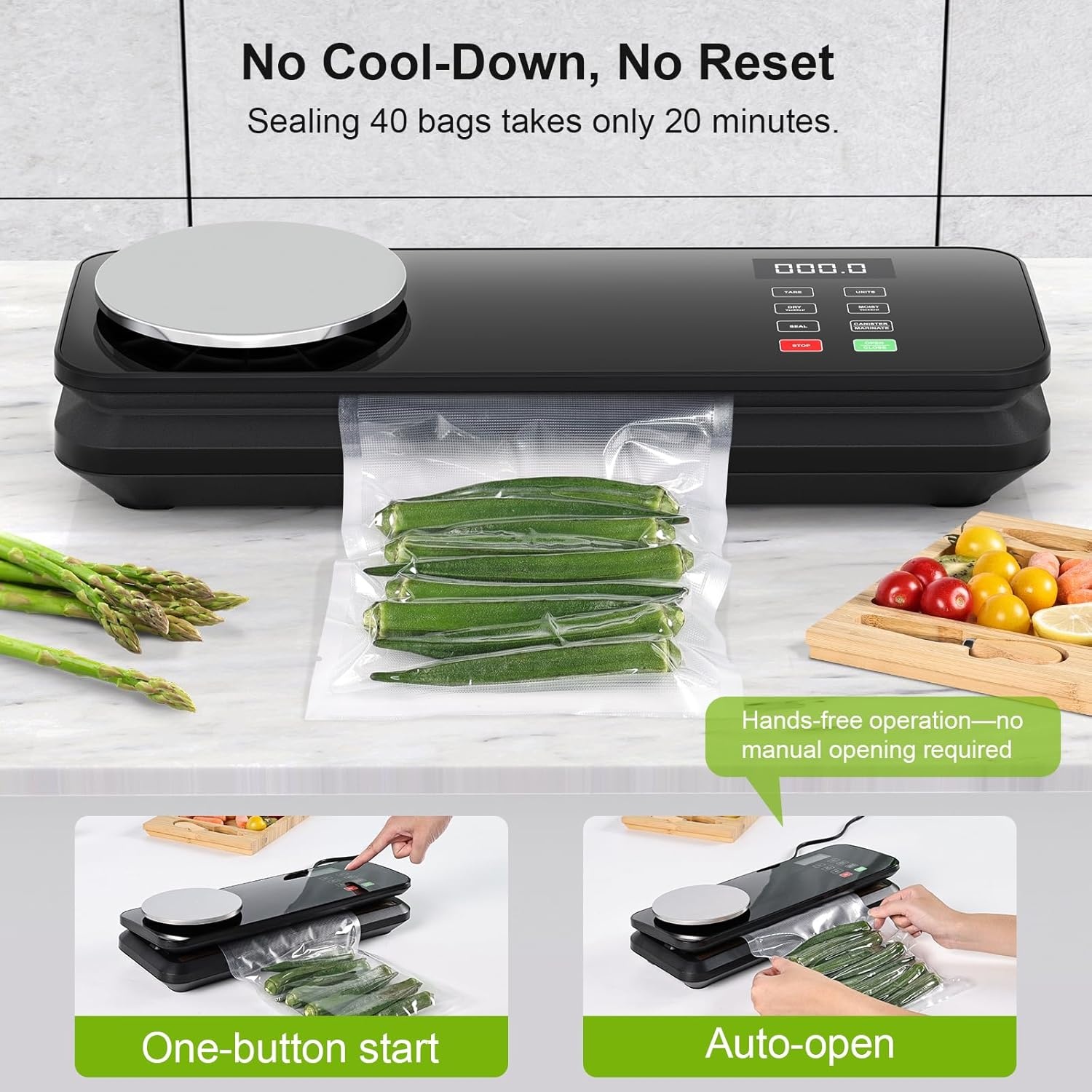 90KPA Food Vacuum Sealer with Kitchen Scale, One-Touch Automatic, Multiple Modes​​, Compact Design with 10 Vacuum Bags & Built-in Cutter