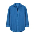 thumbnail image 4 of Men's Casual Stylish Short Sleeve Button-Up Solid Shirt Cotton Beach Shirts V-Neck Casual Button T-shirt Blue XXL, 4 of 5