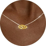 APSVO S925 Sterling Silver Plated Leaf Necklaces for Women Girls November Birthstone Pendant Chain with Yellow Citrine Topaz Birthday Graduation Mothers Day Jewelry Gifts Teen Mom Her Kids Ideas