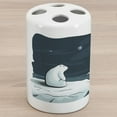 thumbnail image 1 of Winter Ceramic Toothbrush Holder, Cartoon Style Hand Drawn Polar Bear in the Arctic Staring at the Moon Image Print, Decorative Versatile Countertop for Bathroom, 4.5" X 2.7", Blue White, 1 of 4