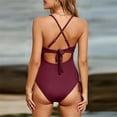 thumbnail image 4 of Arnsht Women's Fashion Solid Color One Piece Swimsuits Tummy Control Cutout High Waisted Bathing Suit Wrap Tie Soft Comfortable Beach Swimsuit Wine S, 4 of 5