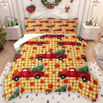 Castle Fairy Red Truck Bedding Comforter Set 2pcs for Children Teens,Geometric Plaid Twin Comforter Sets Microfiber,Happy Xmas Christmas Breathable Bedding Set,Super Cozy Room Decor