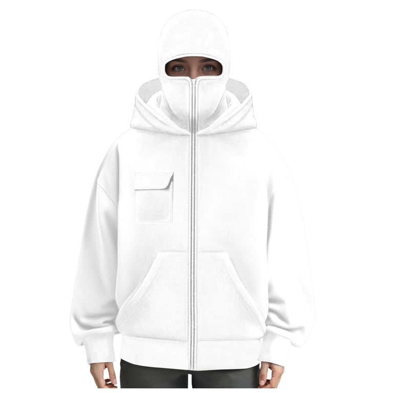 UngA Balaclava Hoodie with Face Mask Built In, Fashion Double