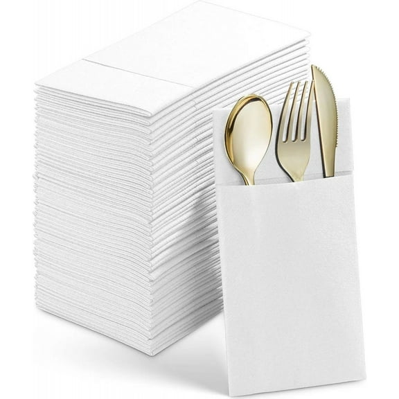 50PCS Disposable Linen-Feel Dinner Napkins with Built-in Flatware Pocket ,Prefolded Cloth Like Paper Napkins For Wedding Party