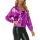 thumbnail image 4 of CHAQUETA METÁLICA BRILLANTE CON CAPUCHA Y CREMALLERA PARA MUJERES INSPIRADA EN CHIC, M LARGA DE MANGA LARGA, COLOR PÚRPURA, 4 of 5