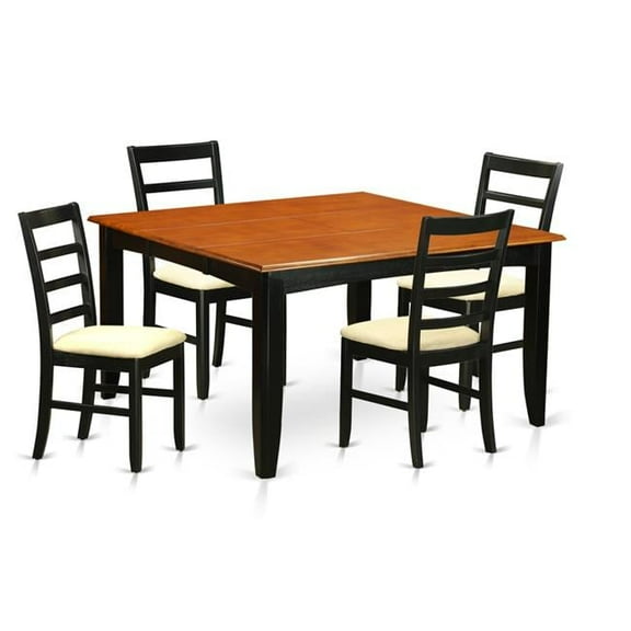 Microfiber Kitchen Table Set - Dining Table & 4 Wooden Chairs, Black & Cherry - 5 Piece