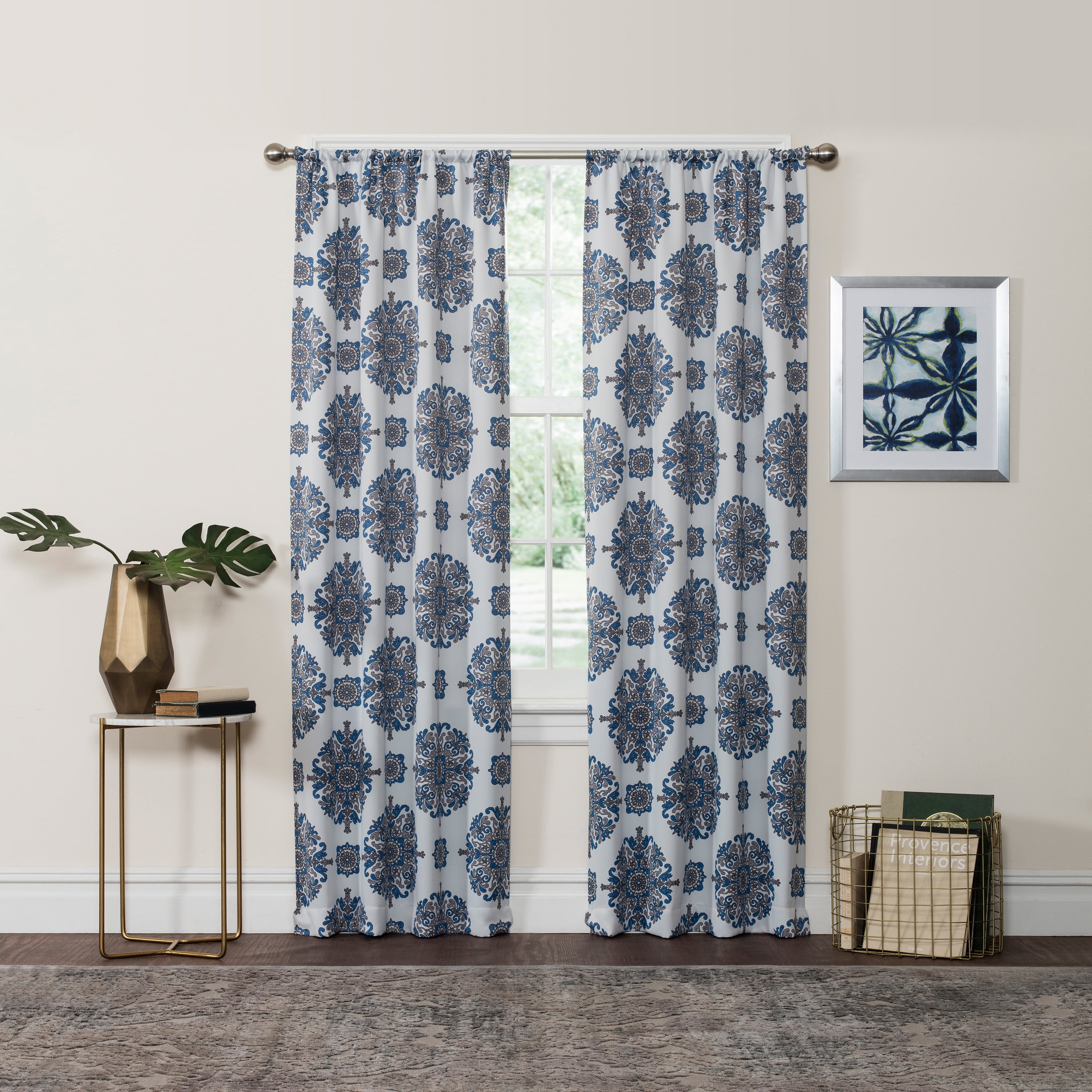 Eclipse Olivia Damask Medallion Room Darkening Rod Pocket Single Window Panel, Purple, 37 x 84