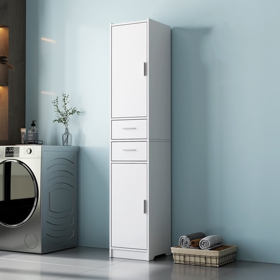Xukmct Wood Bathroom Cabinet with 2 Drawer and Shelves, 2 Doors 70.87" H Tall Storage Cabinet for Bathroom, Living Room, Entryway, Kitchen, White