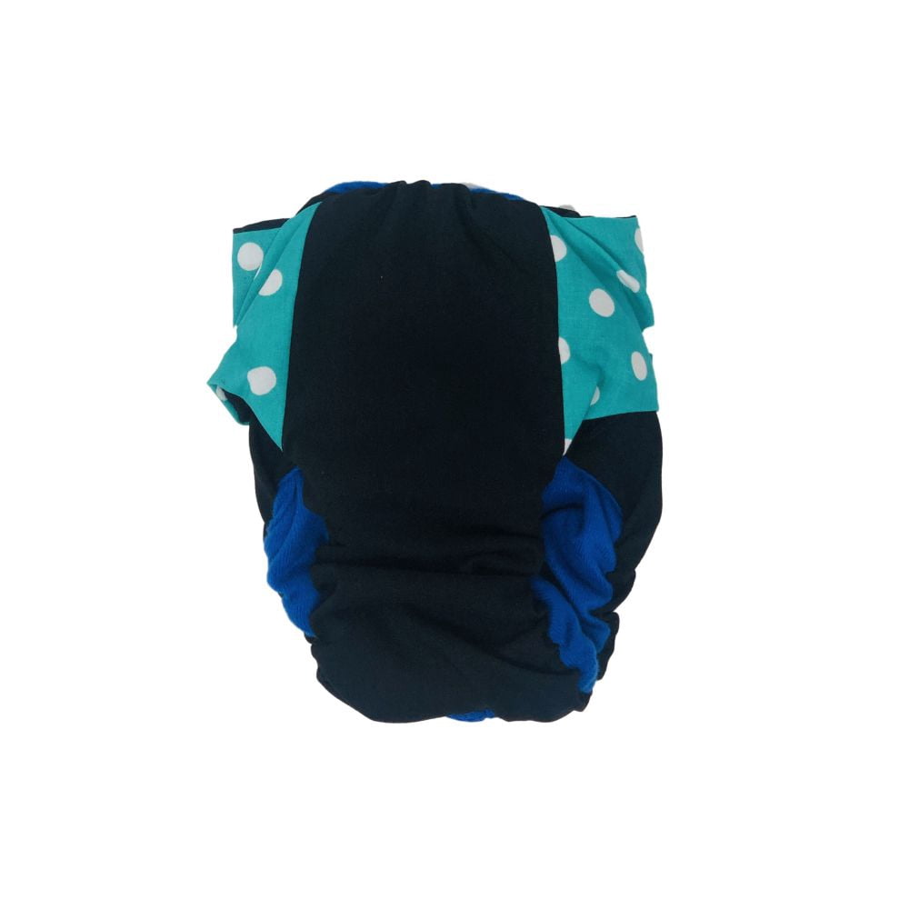 Barkertime Turquoise Blue Polka Dot on Black Dog Diaper