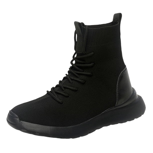 Zapatos Botines mujer Zapatos tejidos voladores con cordones para mujer calcetines holgados para zapatos ligeros de talla grande para mujer zapatos informales para mujer con pie suelto (Black 6.5)
