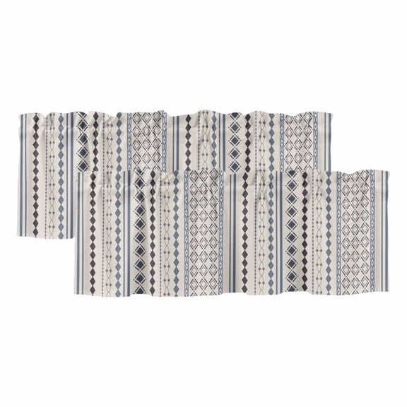 2 Pack Valances for Window, Boho Ethnic Short Curtains for Kitchen Bedroom Living Room, Aztec Bohemian Vintage Geometric Blue Rustic Rod Pocket Small Window Treatment Valance Drapes 42 x 12 Inch
