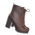 thumbnail image 3 of Malia Dark Brown Soda Riding Booties Women Chunky High Heel Combat Ankle Boots Army Military, 3 of 6