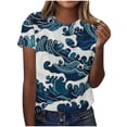 thumbnail image 1 of Pisexur Hauts pour Femmes, Blouses pour Femmes Habillées Décontractées à la Mode Pull Décontracté Imprimé Manches Courtes Col Rond Multicolore, 2TG, 1 of 1