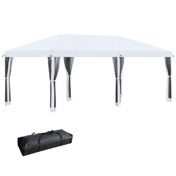Zateety Pop Up Canopy Tent 10' x 20', Party Tent with Mesh Netting, Heavy Duty Instant Shelter for Patio Outdoor, Portable Gazebo with Carry Bag – Cream White