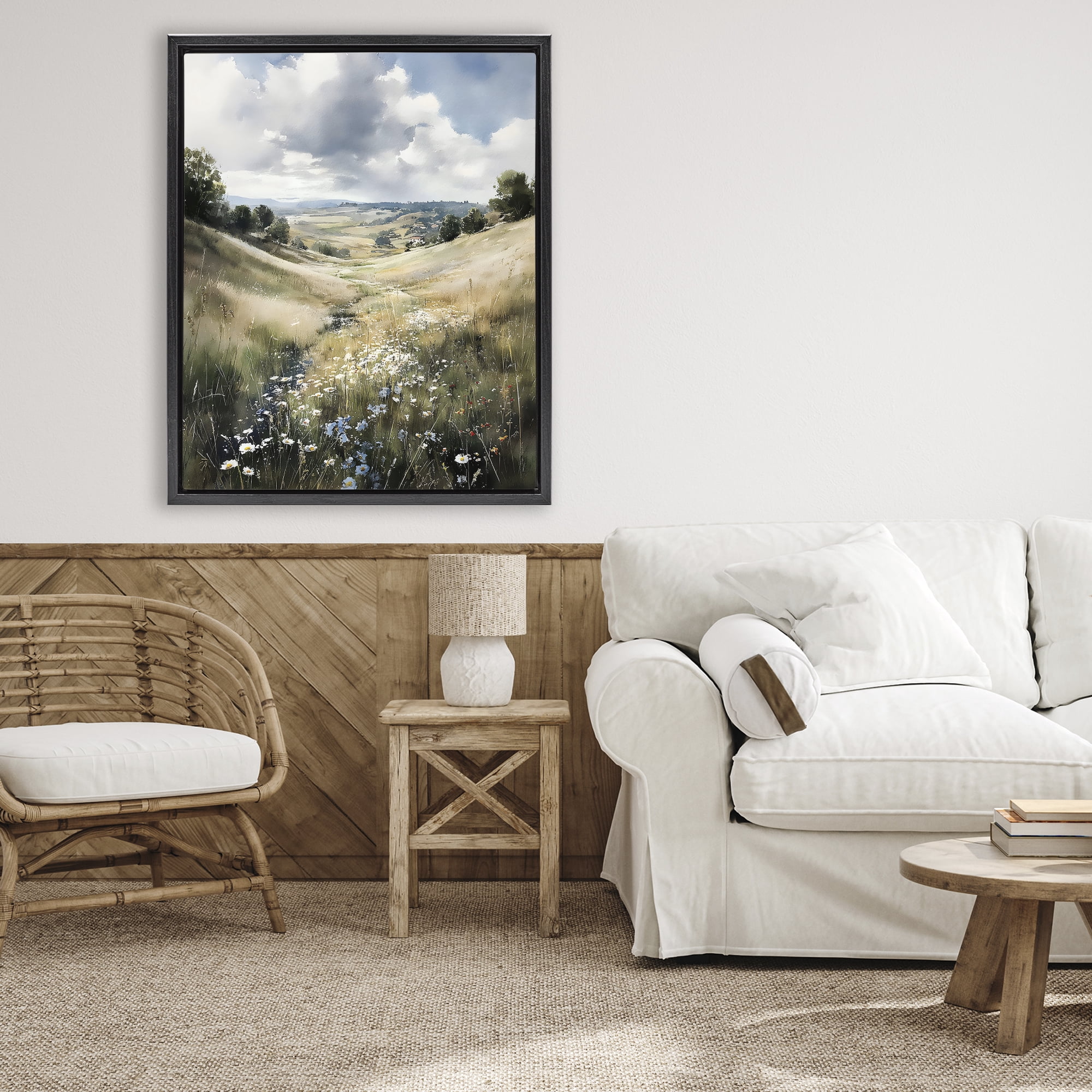 Stupell Industries Floral Valley of Wild Daisies Black Framed Floater Canvas Wall Art, design by Franklyn Gregory