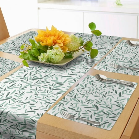 

Sage Table Runner & Placemats Pattern with Leaves Environment Nature Simplicity Summer Spring Plants Garden Set for Dining Table Placemat 4 pcs + Runner 14 x72 Reseda Green White by Ambesonne