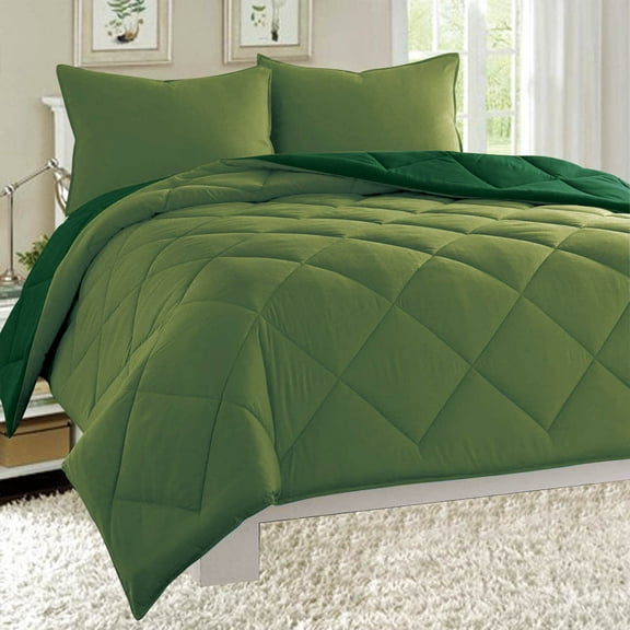 Empire Home Fashion Dayton Full Size 3-Piece Reversible Comforter Set Soft Brushed Microfiber Quilted Bed Cover Sage & Hunter Green, Polyester