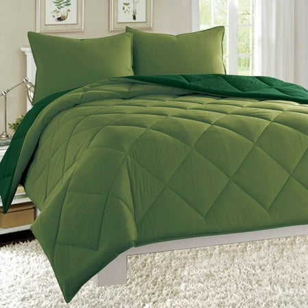Dayton Twin Size 2-Piece Reversible Comforter Set Soft Brushed Microfiber Quilted Bed Cover Sage & Hunter