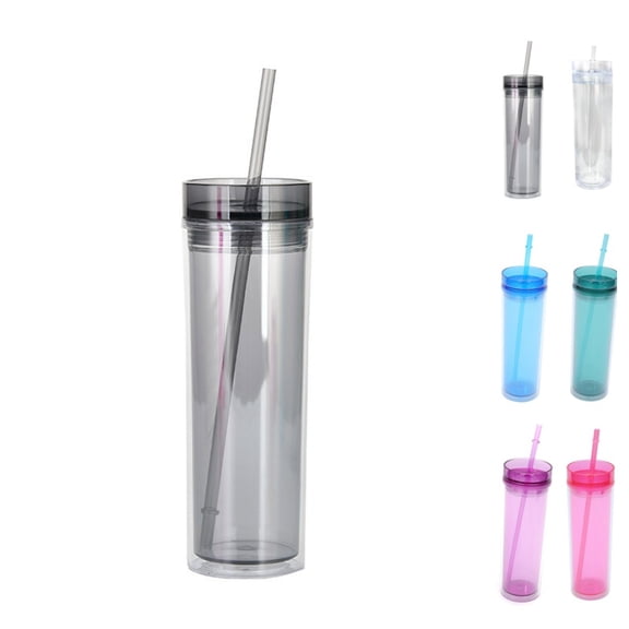 16 Oz Tumbler with Lid & Straw - Double Clear Plastic Cup, Leak-Proof for Car/Travel/Summer Sports