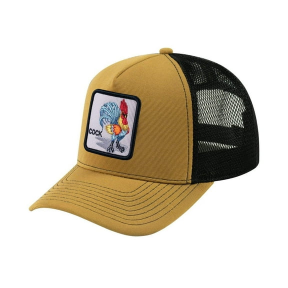 Unisex V2 Embroidered The Chicken, 5-Panel Trucker Hat, Light Brown/Black, Adjustable Fit