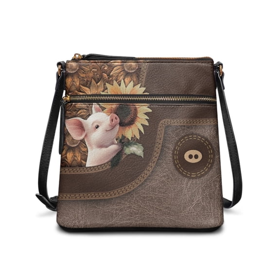 Tutolipy Pig and Sunflower Pattern Shoulder Bag Sling Bag, Waterproof Adjustable Strap Crossbody Bag Fashion for Daily Daily Life