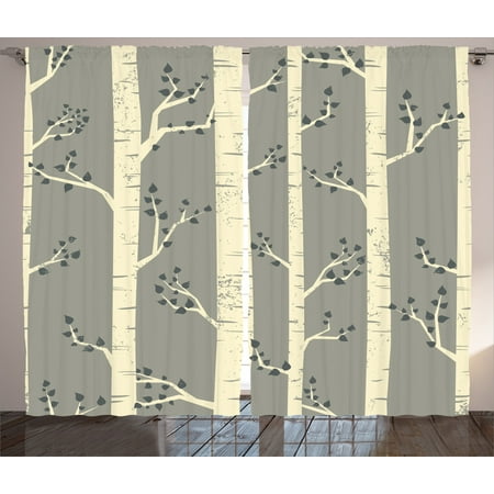 Gray Curtains 2 Panels Set Elegant Birch Tree Branches Vintage