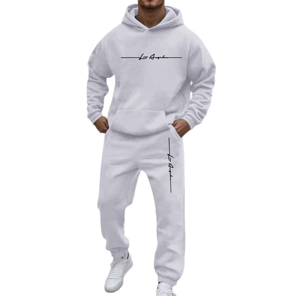 Fabrcox M-5XL 2 Piece Sweatsuits for Men Fleece Hoodie Sweatpants Set Causal Athletic Workout Sweatshirt Joggers Track Suits Mens Gray XL