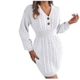 thumbnail image 2 of FcBaudy Robe à Manches Longues Col en V, Robes d'Été pour Femmes, Robes Mode Décontractées à Manches Longues Col en V Boutons Robes de Sortie Solides Robe pour Femmes, 2 of 8