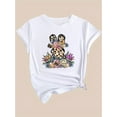 thumbnail image 2 of Camiseta de mujer con estampado de leopardo y flores de Pascua, cuello redondo, manga corta, tejido de punto de algodón, elasticidad media, moda primavera/verano/otoño, 180 g/m², deportiva., 2 of 7