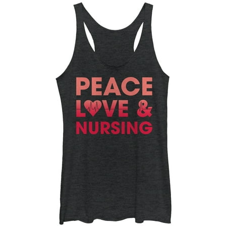 

Women s CHIN UP Peace Love and Nursing Racerback Tank Top Black Heather Medium