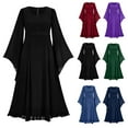 thumbnail image 6 of Women's Elegant Long Bell Sleeve V Neck High Waist Ruffle Hem Midi Dresses Solid Color Mesh Sheer Retro Cocktail Dress, 6 of 6